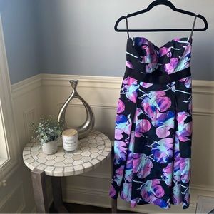 RACHEL ROY Black and Purple  Floral Evening Cutout Strapless Midi Dress Size 6